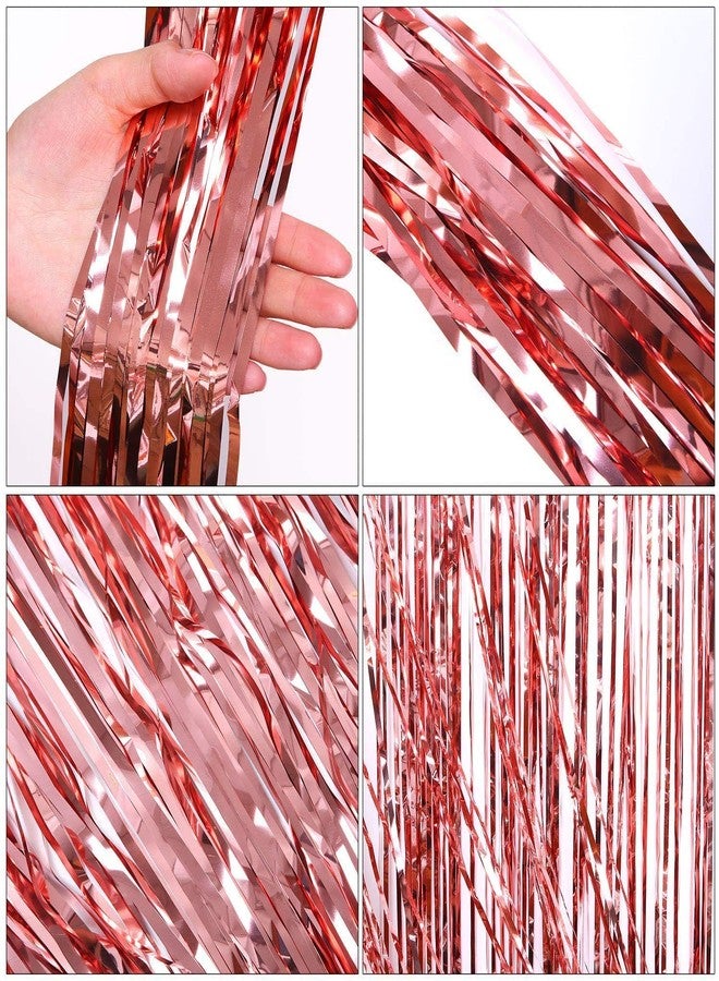 WOLFANO Metallic Foil Fringe Curtains for DJ, Disco Theme and Birthday Party Decorations, 6 ft Long (Purple,Rose Gold) (Pack of 2) - Image 3